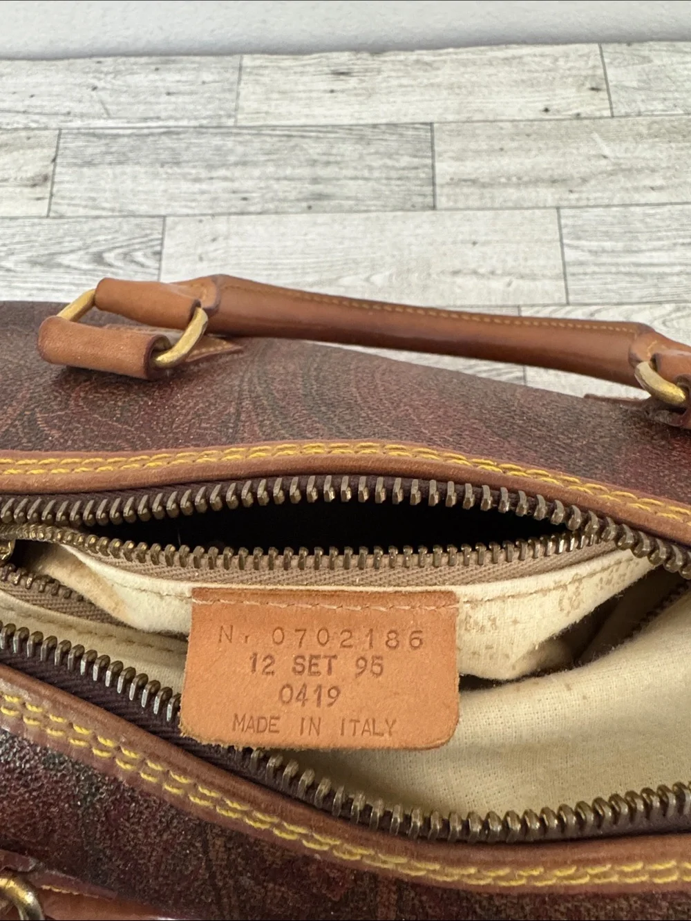 Etro Milano Classic Paisley Satchel with Tan Leather Handles